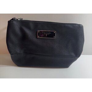 Tahari Black Travel Cosmetic Bag Multiple Compartments Zipper Closure 11”x7”x7”